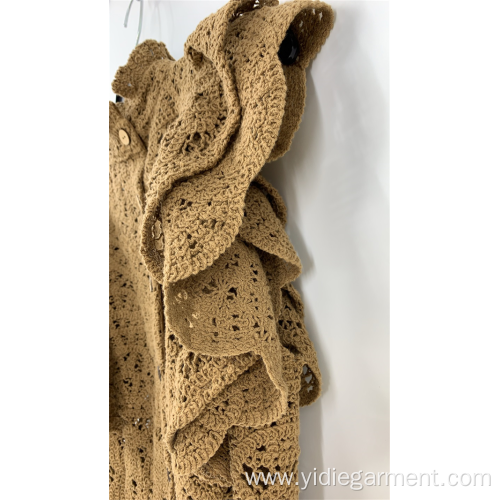 Crochet Lace Top Tan Color Crochet Lace Crop Top Factory